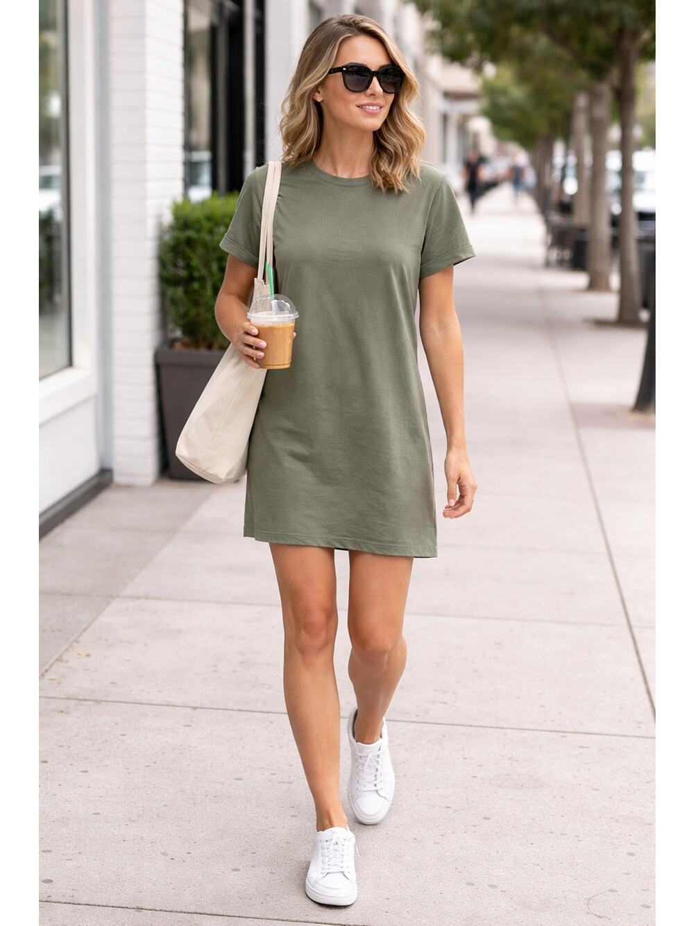 Zara Olive Green T Shirt Dress Casual Short Sleeve M